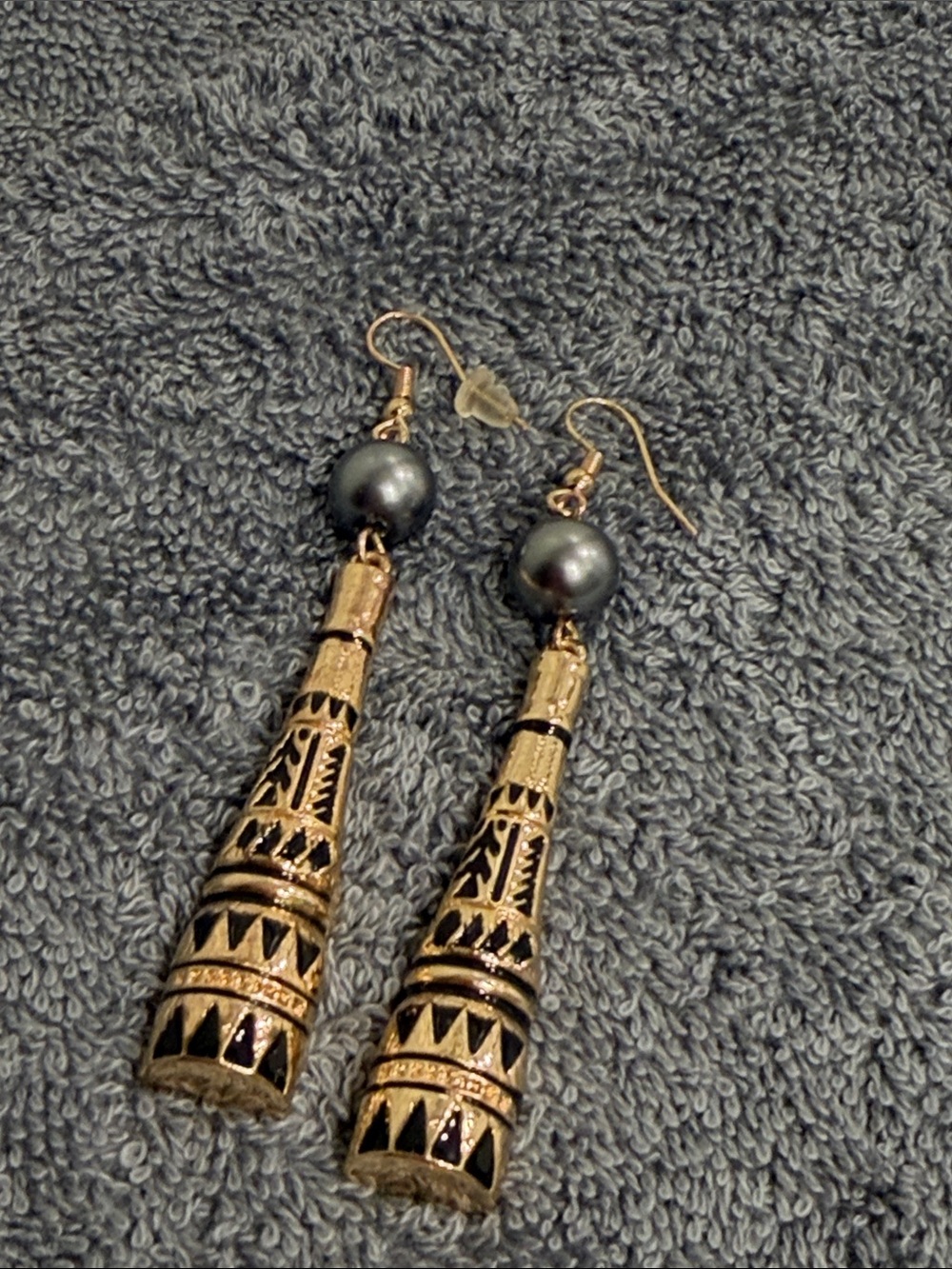 Neiman Marcus Gold-Tone Filigree Drop Earrings with Black Pearls